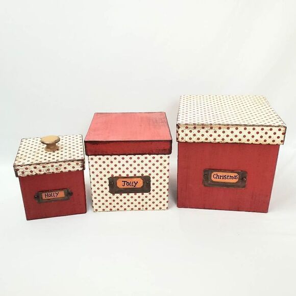 Christmas Nesting Boxes, Set of 3 Boxes with lids, Decor - Picture 1 of 11